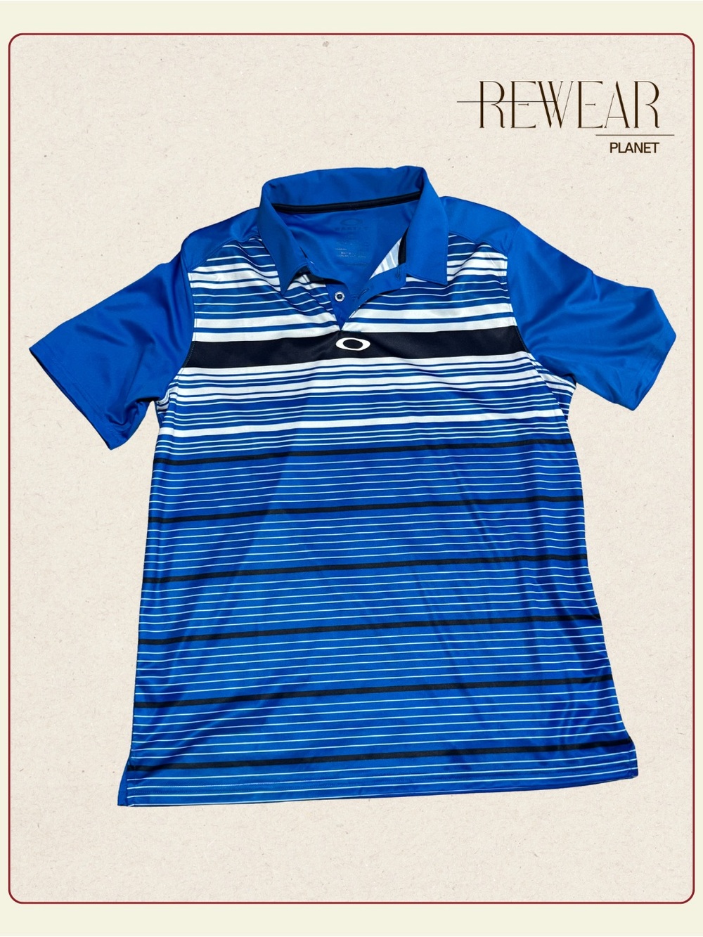 Oakley Performance Striped Golf Polo Shirt Men’s Medium Blue Moisture Wicking